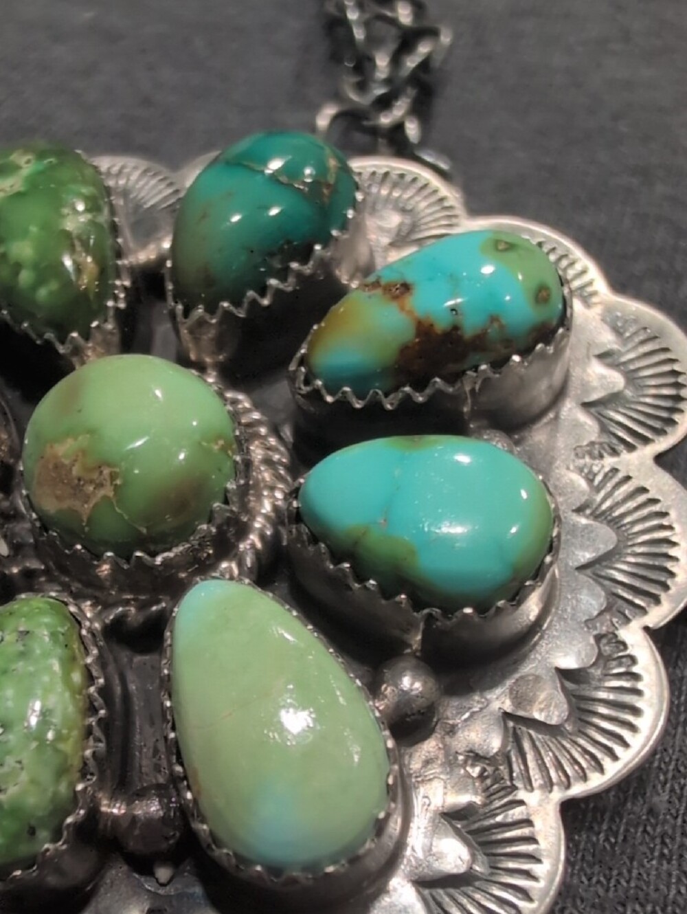 Sterling Silver Turquoise-Sonoran Gold Cluster Necklace Pendant - Picture 3 of 4